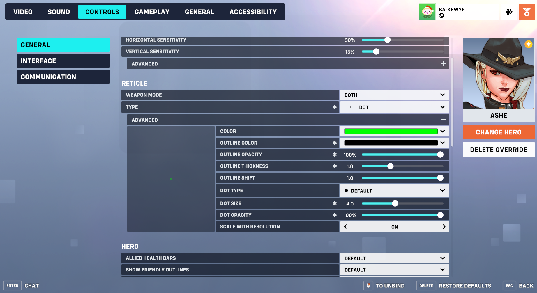 Overwatch 2 Change Crosshair Settings for One Individual Hero