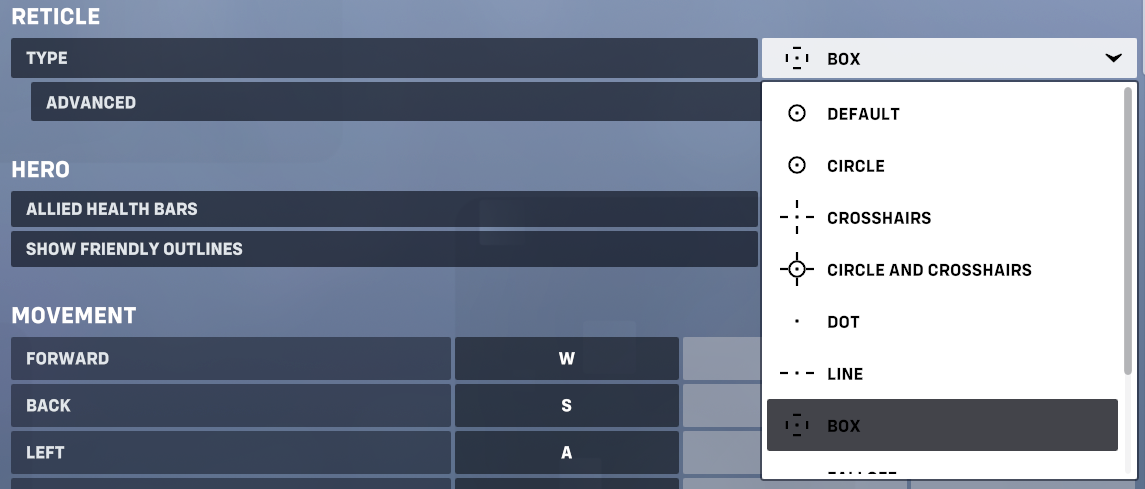 Overwatch 2 Crosshair (Reticle) Type Options