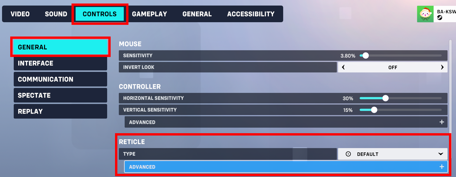 Overwatch 2 Crosshair (Reticle) Settings Under Controls > General