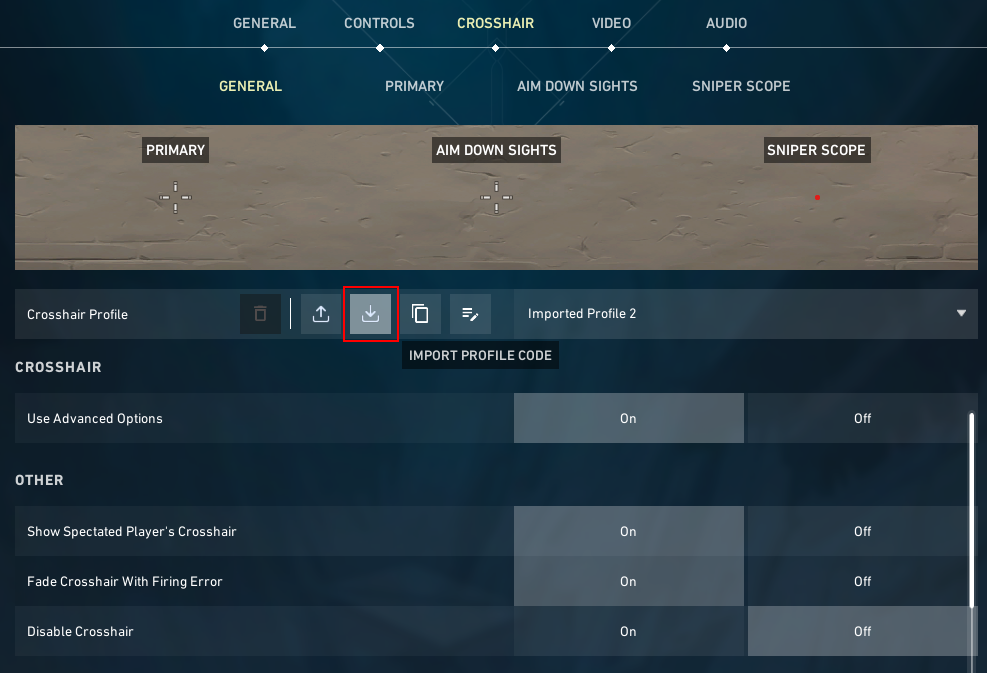 Valorant Import Crosshair Button